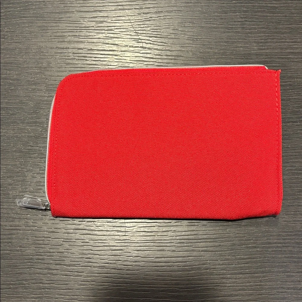 DIOR Zipper Cosmetic Embossed CD Bright Red‎ Fabric Travel Bag